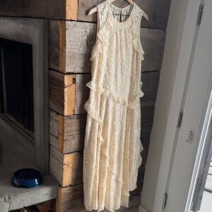 Sundance Lace Ruffle Maxi Dress in Soft Cream